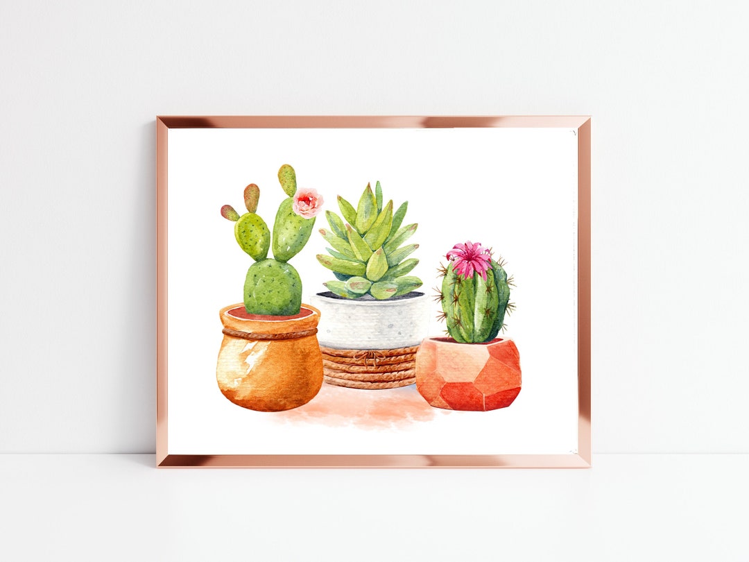 Potted Cactus Trio Printable 5x7 8x10 11x14 16x20 Succulent Wall Art ...