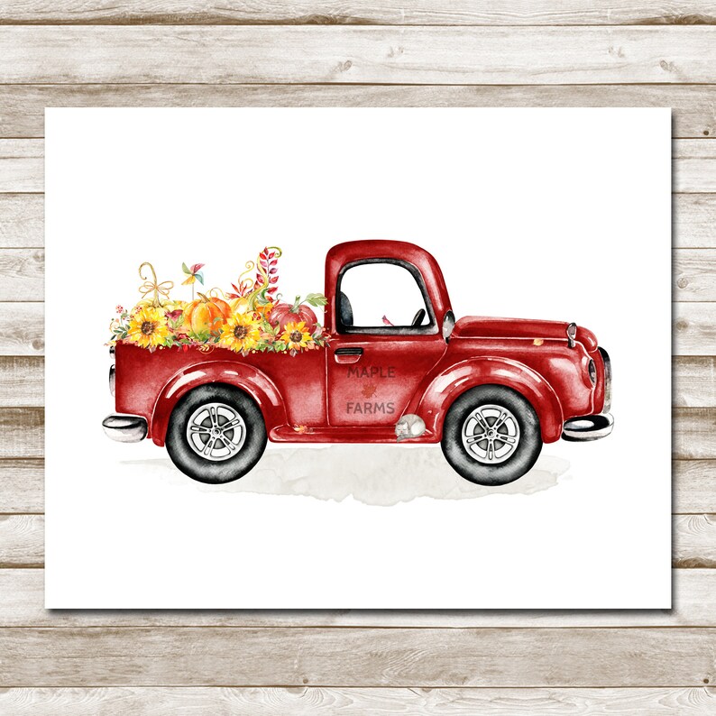 Autumn Truck Printable Vintage Red Truck Wall Art 5x7 8x10 - Etsy