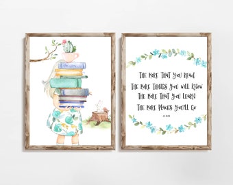 Citation de lecture du Dr Seuss | Plus que vous lisez, ensemble d'impressions, décoration pour fille (téléchargement numérique)