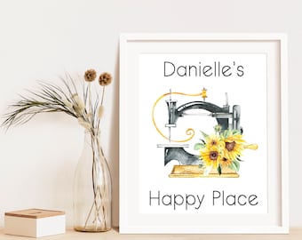 Personalized Craft Room Printable Wall Art Craft Room Sunflower Decor Sewing Room Happy Place Craft Sign 5x7 8x10 11x14 16x20 Custom Name