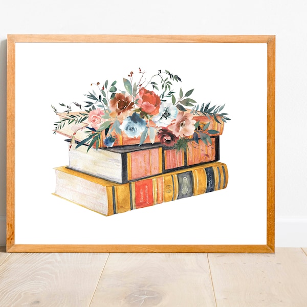 Floral Books Printable Vintage Books Sign Home Or Office Decor 5x7 8x10 11x14 16x20 Library Wall Art Book Wall Art Books Decor DIY Decor