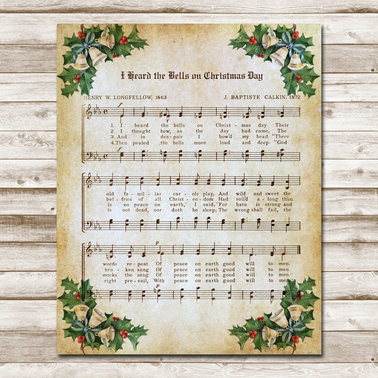 I Heard The Bells On Christmas Day Printable Christmas Hymn Etsy