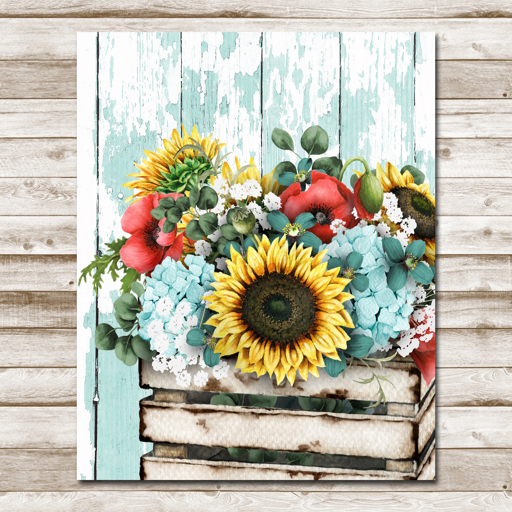 Summer Floral Printable Sunflower Bouquet Wall Art 5x7 8x10 | Etsy