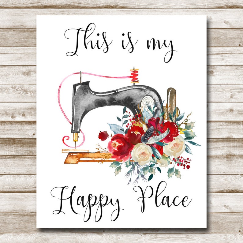 This Is My Happy Place Printable Craft Room Sign Sewing Print Sewing DIY Decor Craft Room Decor 5x7 8x10 11x14 16x20 Sewing Nook Red Floral image 2