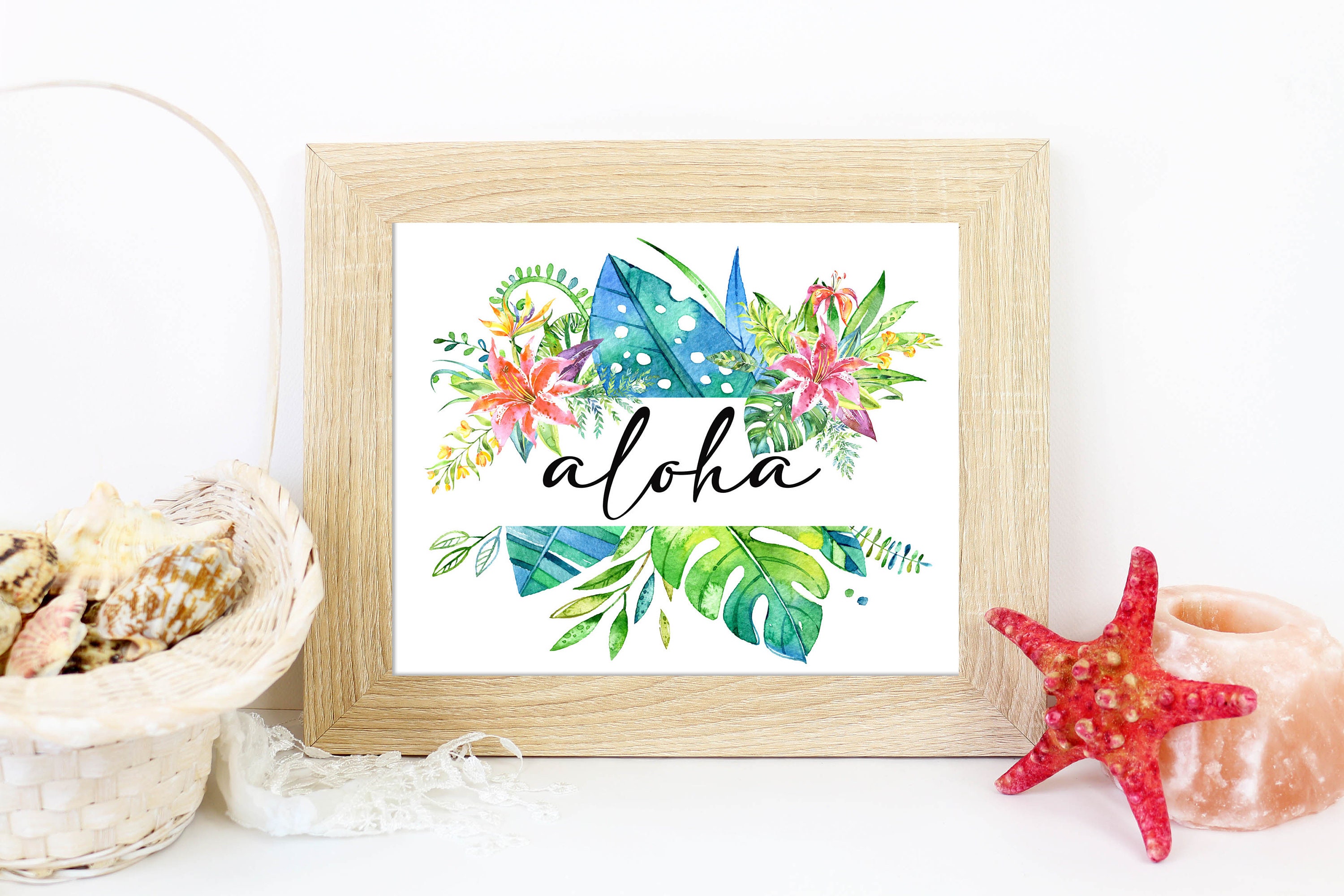 Aloha Printable Wall Art Floral Watercolor 5x7 8x10 11x14 16x20 ...