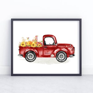 Autumn Truck Printable Vintage Red Truck Wall Art 5x7 8x10 - Etsy