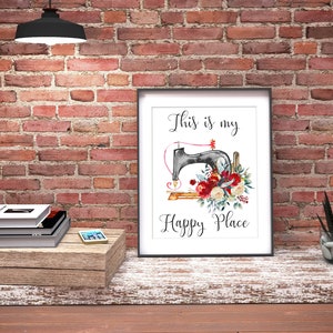 This Is My Happy Place Printable Craft Room Sign Sewing Print Sewing DIY Decor Craft Room Decor 5x7 8x10 11x14 16x20 Sewing Nook Red Floral image 3