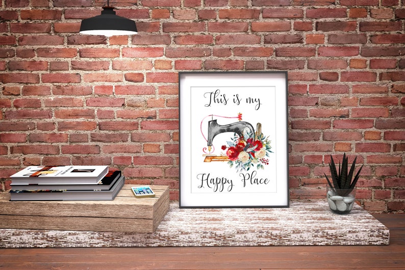 This Is My Happy Place Printable Craft Room Sign Sewing Print Sewing DIY Decor Craft Room Decor 5x7 8x10 11x14 16x20 Sewing Nook Red Floral image 3