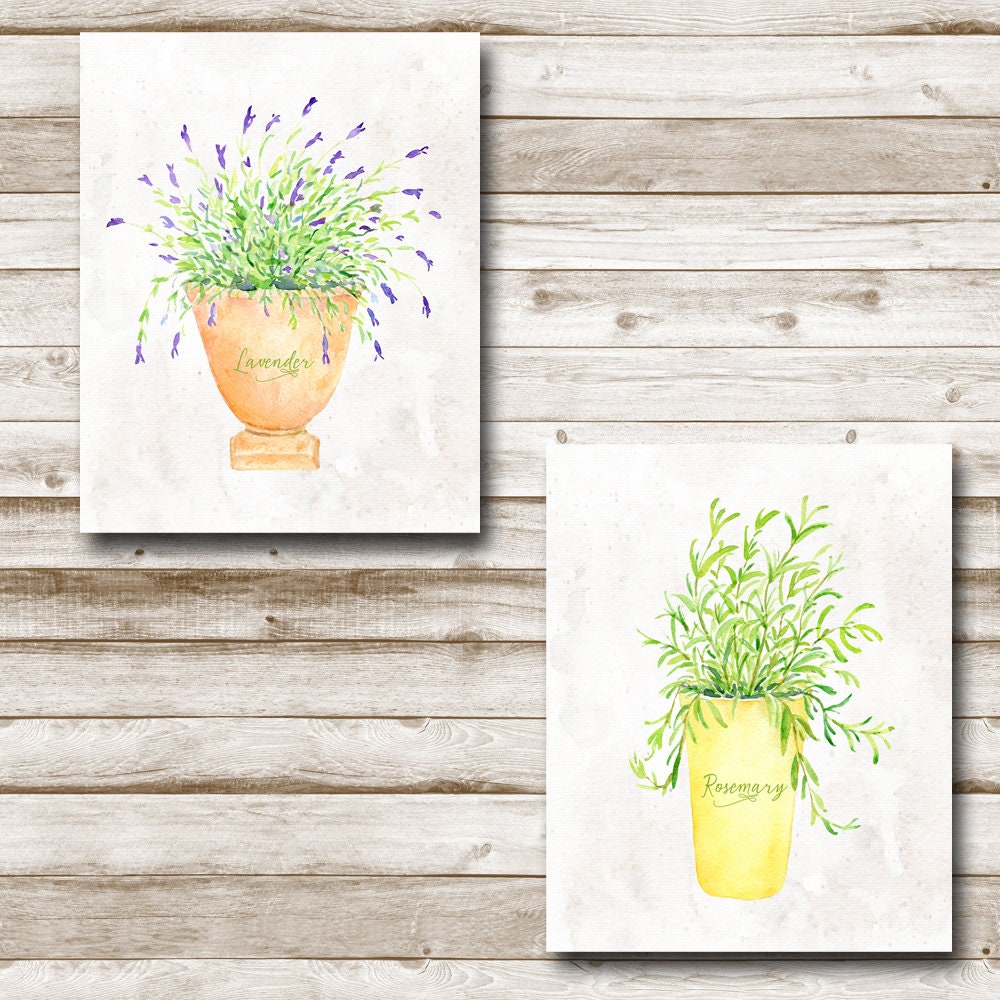 Herbs Printable Set of 2 8x10 Kitchen Herbs Print Watercolor | Etsy