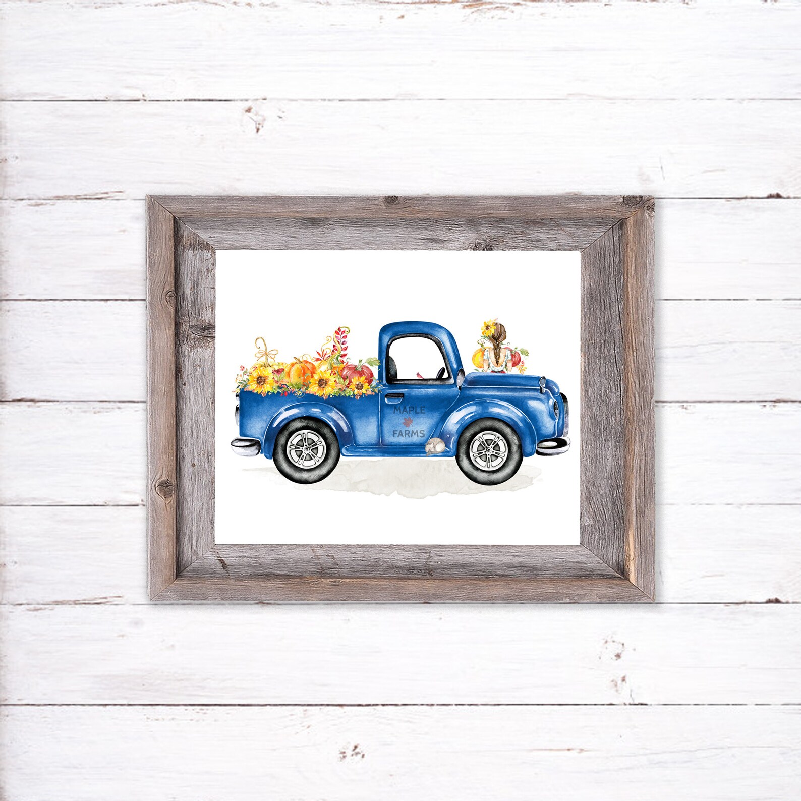 Autumn Truck Printable Vintage Blue Truck Wall Art 5x7 8x10 | Etsy