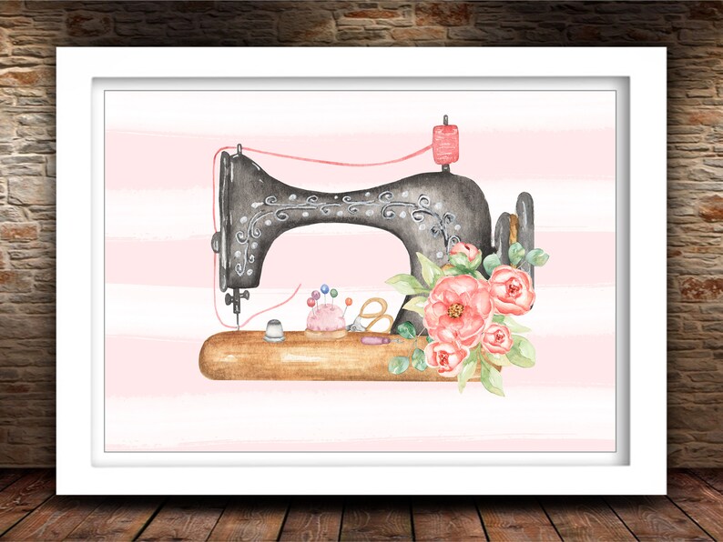 Vintage Sewing Machine Printable Sewing Print Craft Room Pink | Etsy
