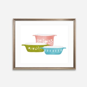Vintage Pyrex Kitchen Print, Retro Bakeware Art (Digital Download)