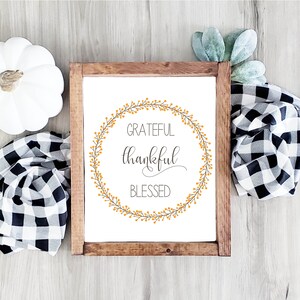 Grateful Thankful Blessed Printable Inspirational Quote Wall - Etsy