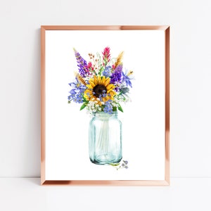 Wildflower Bouquet | Sunflower Decor, Summer Floral Print (Digital Download)