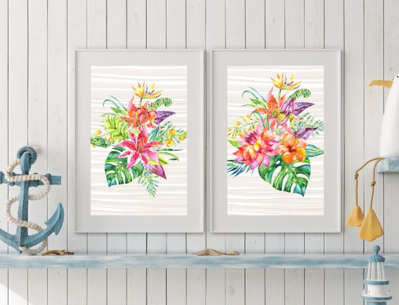 Tropical Flowers Bouquet Printable Set 8x10 11x14 Watercolor - Etsy