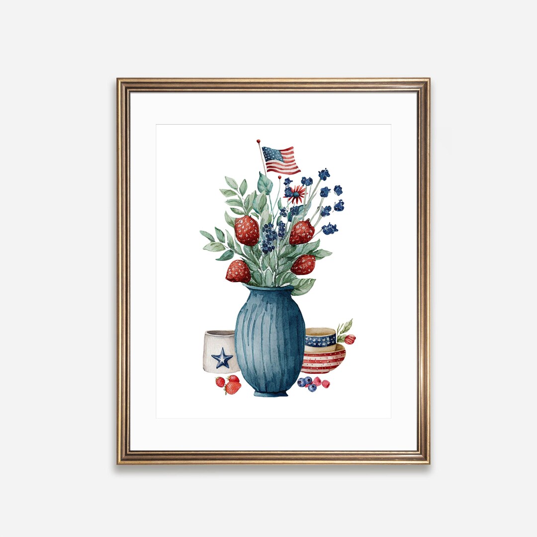 Patriotic Floral Print | Printable Wall Art, Fourth of July Decor ...