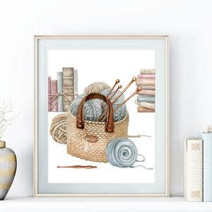 Yarn Printable Knitting Needles Sign Watercolor Craft Room Wall Art Crochet Yarn Printable Art 5x7 8x10 11x14 16x20 Hobby Print  DIY Decor