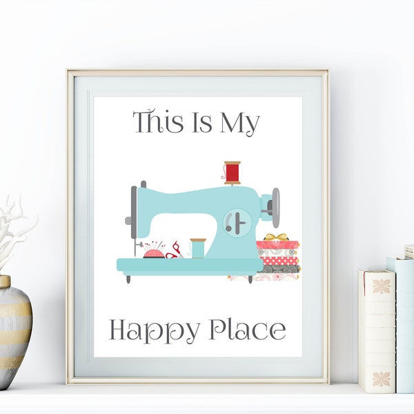 This Is My Happy Place Printable Craft Room Art Sewing Print Aqua Red Home Decor Sewing Sign Craft Print 5x7 8x10 11x14 16x20 DIY Decor