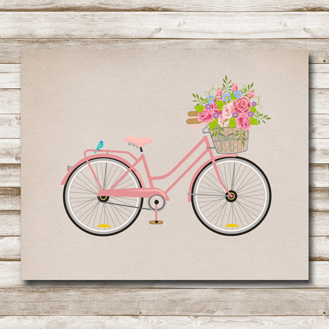 Bicycle Printable Pink Bike Art Flower Basket Nursery Teen - Etsy