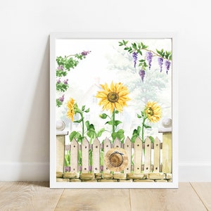 Sunflower Printable Wall Art Country Decor Summer Garden Cottage Decor ...