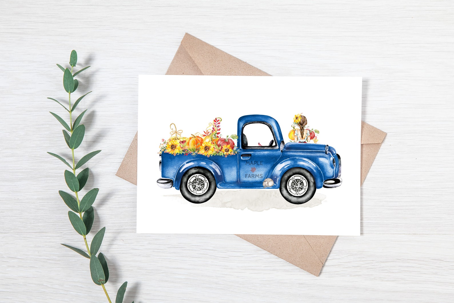 Autumn Truck Printable Vintage Blue Truck Wall Art 5x7 8x10 | Etsy