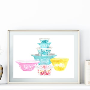 Vintage Pyrex Printable Wall Art Kitchen Printable Wall Art Pyrex Bowls Retro Kitchen Sign 5x7 8x10 11x14 16x20 Watercolor Farmhouse Print