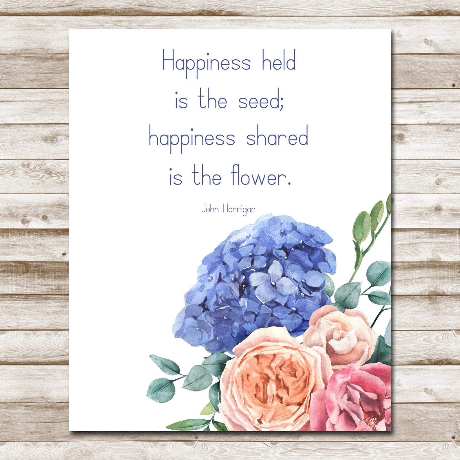 Flower Quote Printable Inspirational Sign Hydrangea Bouquet Etsy