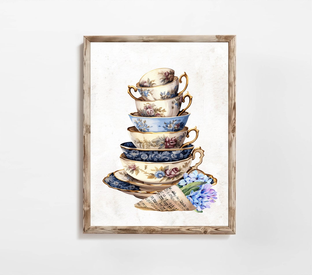 for the tea kitchen print | unique wall art from... Vintage Tea Cups Printable Kitchen Printable Wall Art Floral Kitchen ...