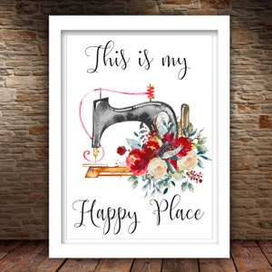 This Is My Happy Place Printable Craft Room Sign Sewing Print Sewing DIY Decor Craft Room Decor 5x7 8x10 11x14 16x20 Sewing Nook Red Floral image 5