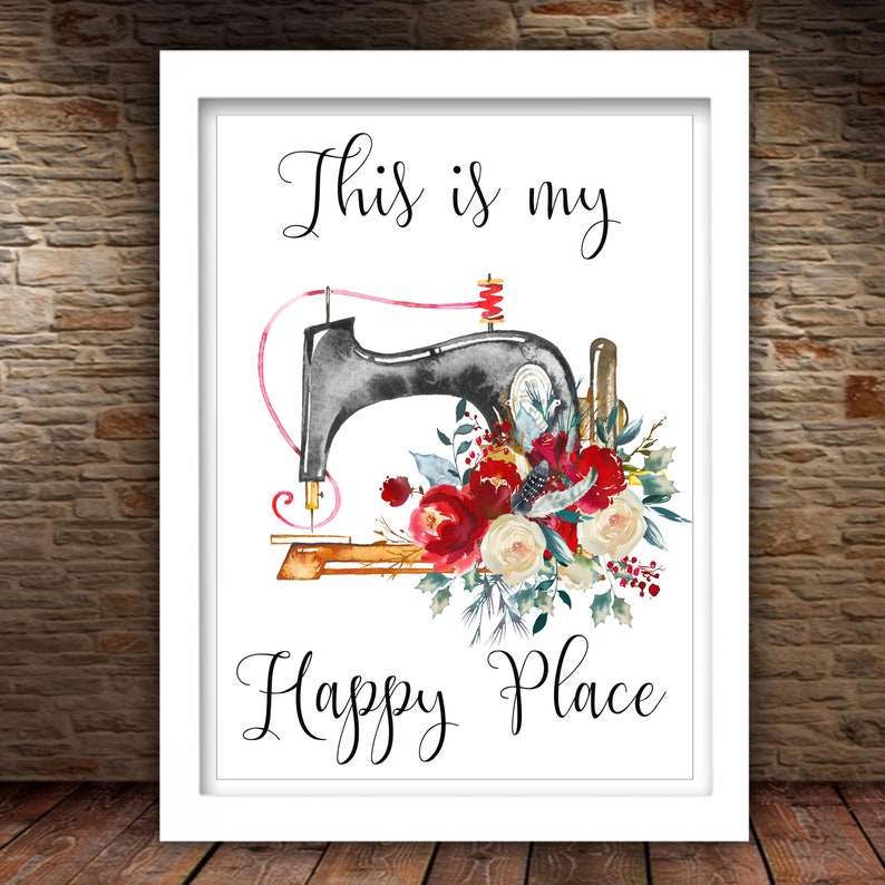This Is My Happy Place Printable Craft Room Sign Sewing Print Sewing DIY Decor Craft Room Decor 5x7 8x10 11x14 16x20 Sewing Nook Red Floral image 5