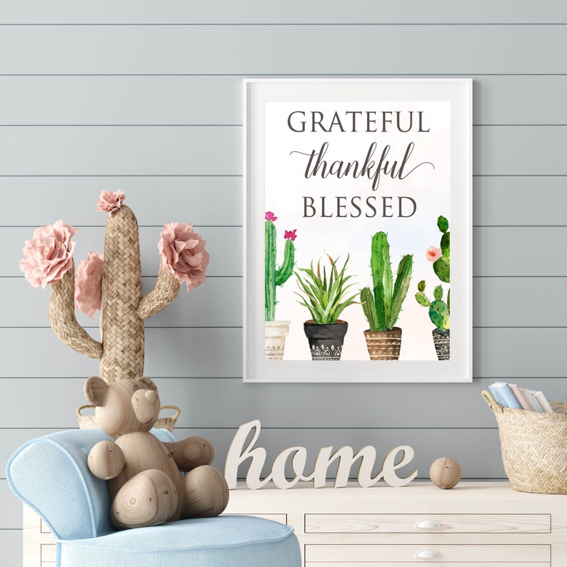 Grateful Thankful Blessed Printable Inspirational Quote Wall | Etsy