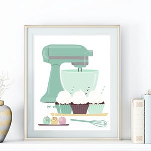 Vintage Mixer | Mint Kitchen, Printable Art, Baking Print, Kitchen Wall Art, Bakery Sign (Digital Download) image 3
