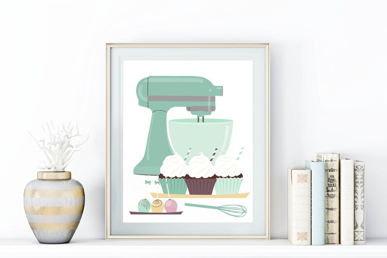 Vintage Mixer | Mint Kitchen, Printable Art, Baking Print, Kitchen Wall Art, Bakery Sign (Digital Download) image 3