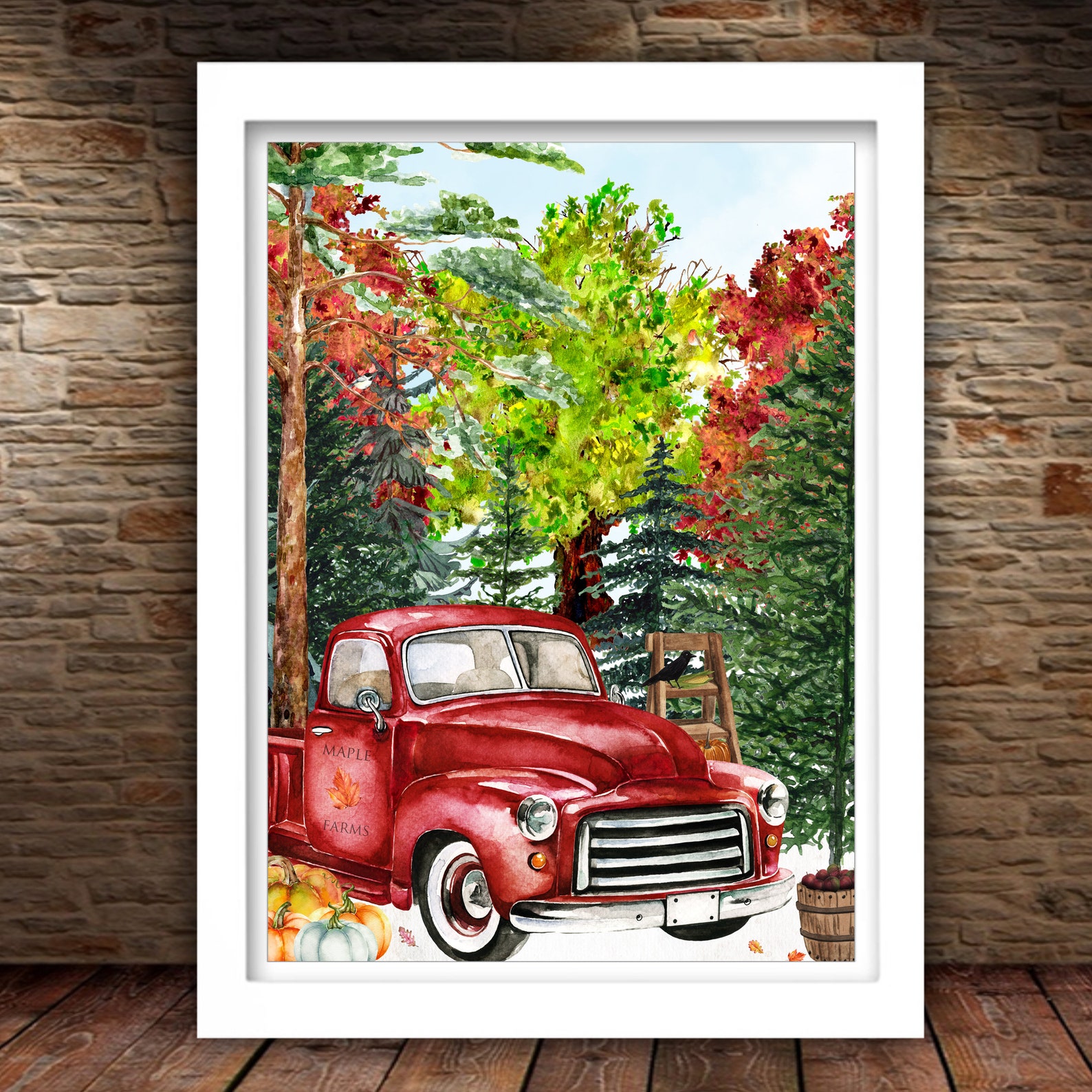 Autumn Red Vintage Truck Printable Woodland Wall Art 5x7 8x10 | Etsy