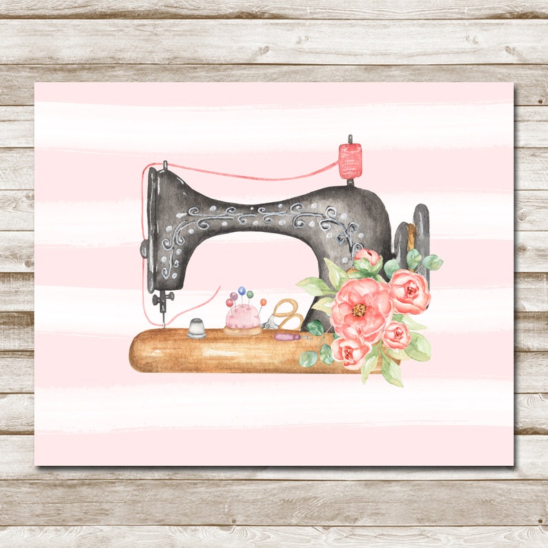 Vintage Sewing Machine Printable Sewing Print Craft Room Pink | Etsy