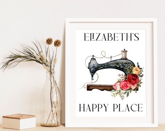 Personalized Craft Room Printable Happy Place Decor Sewing Room Decor Craft Room Sign 5x7 8x10 11x14 16x20 Roses Decor Custom Name