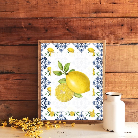 Lemons and Blue Tile Printable Vintage Kitchen Sign 5x7 8x10 - Etsy