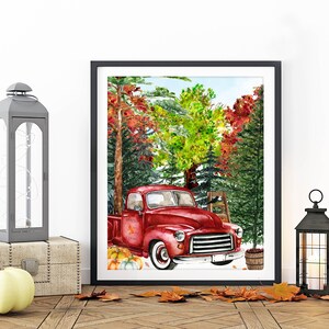 Autumn Red Vintage Truck Printable Woodland Wall Art 5x7 8x10 | Etsy
