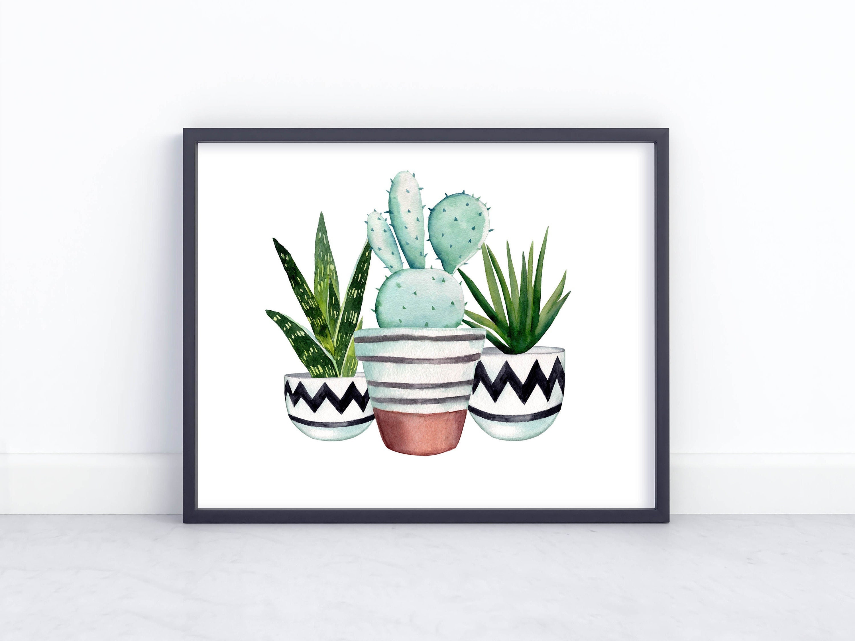 Aquarell Kakteen Print | Eingemachte Sukkulenten-Trio, sdwestlichen Kaktus  Dekor (Digitaler Download) - Etsy.de