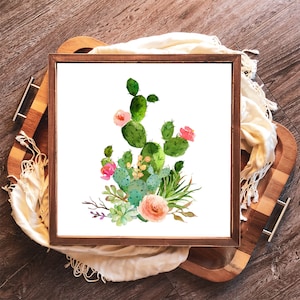 Succulent Bouquet SQUARE Printable Wall Art 4x4 up to 20x20 Cactus Tiered Tray Decor Southwestern Floral Decor Cacti Sign Succulent Print