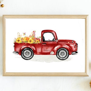 Autumn Truck Printable Vintage Red Truck Wall Art 5x7 8x10 - Etsy