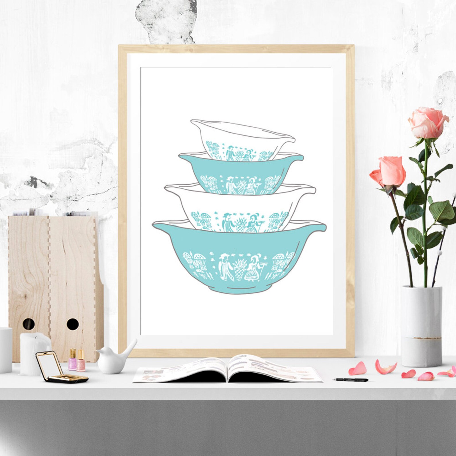 Vintage Pyrex Printable Kitchen Printable Wall Art Pyrex Bowls | Etsy