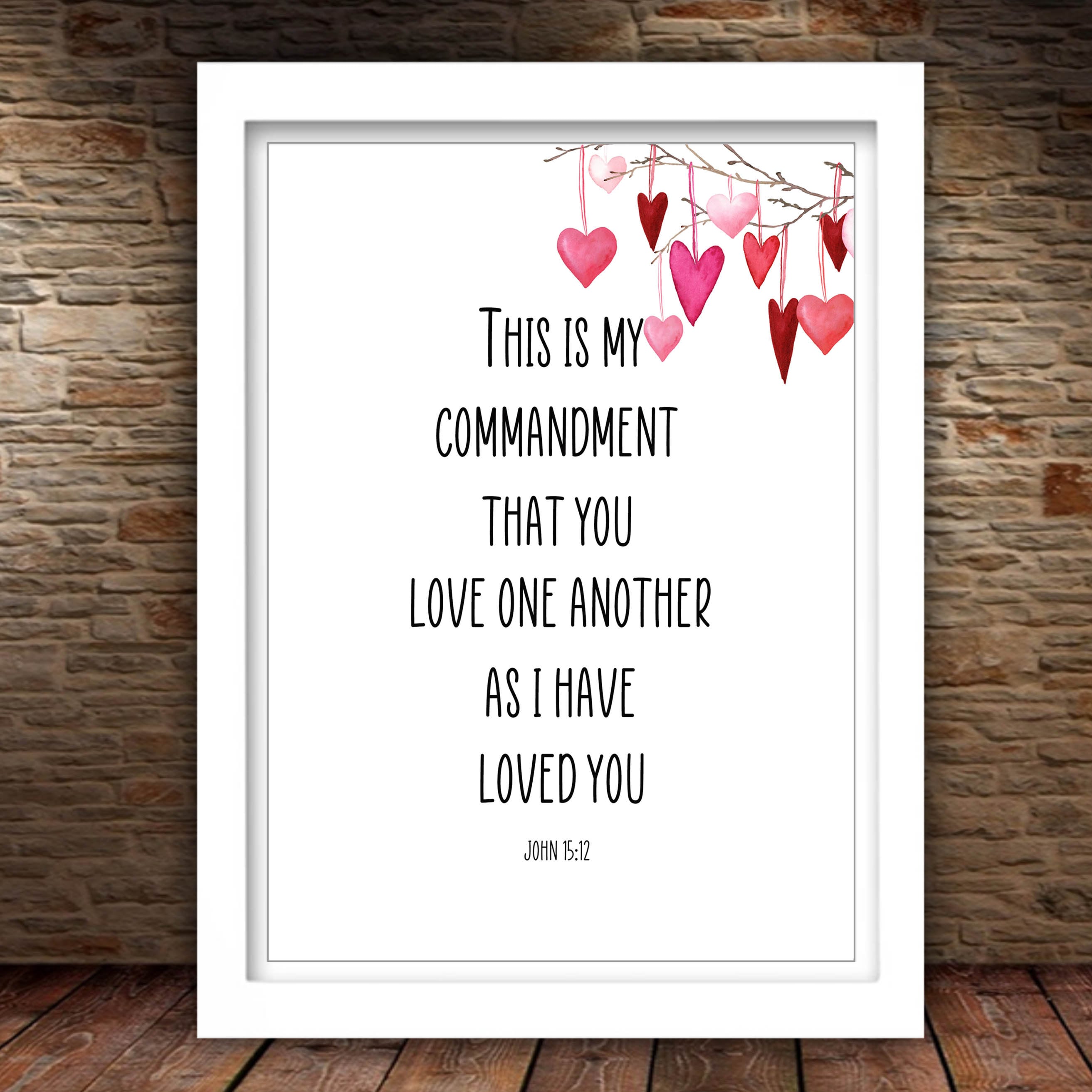 W1175◆ゴルチエ ハンカチ キリスト教 LOVE ONE ANOTHER John 15:12 | Scripture Art Print, Love One Another, Heart Branch