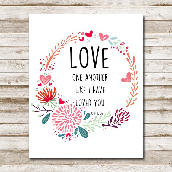 Love One Another John 13:34 Floral Heart Wreath Wall Sign