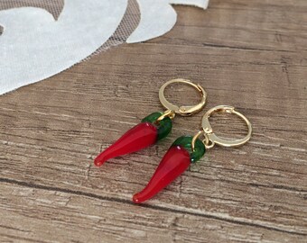 Red Chili Pepper Earrings: Lampwork Murano Glass Food Jewelry