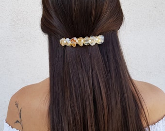 Citrine Pearl French Clip, Barrette Hair Clip, November Birthstone, Bridal Hair Holder, Raw Gemstone Hair Accessories, Natural Hair Jewelry