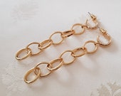 Gold chunky chain link earrings, Trendy large long minimalist stud drop, Gold plated oval thick chain dangle, Anti tarnish modern jewelry