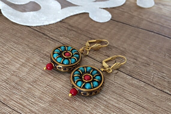 Festival étnico Damas Regalo Gota De Latón Aro Pendientes-boho Steampunk