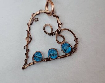 Blue Swarovski Crystals in Antiqued Copper Heart Pendant