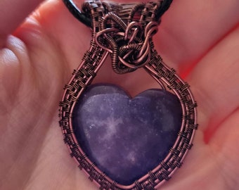 Lepidolite in Antiqued Non-tarnish Copper Wire Wrapped Pendant